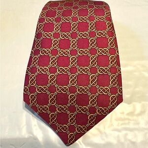 Hermes Men's Neck Tie Equestrian Horse Chain Links Burgundy Red Silk 3.5”